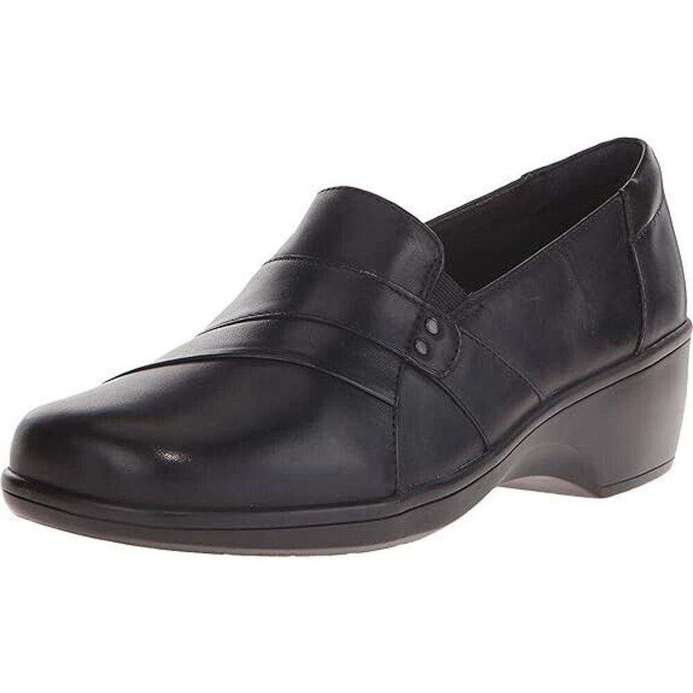 Clarks May Marigold Black Leather Loafer Slip On Comfort Shoes Womens Size 9M